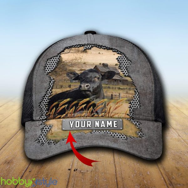 Custom Name Black Angus Metal Cap Hat Model For Men And Women Gift - Unijames Custom Name Black Angus Metal Pattern Cap_1