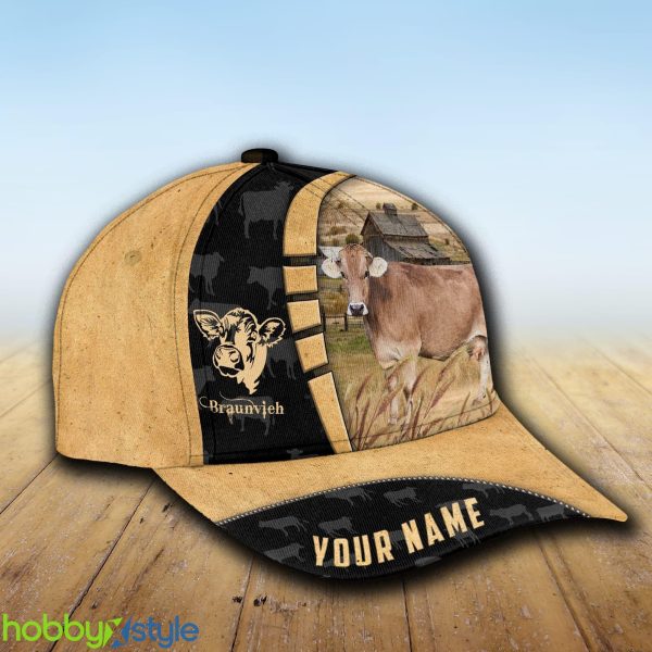 Custom Name Braunvieh Cattle Farmhouse Field Cap Hat Model For Men And Women Gift - Unijames Custom Name Braunvieh Cattle Farmhouse Field Cap TT7_2