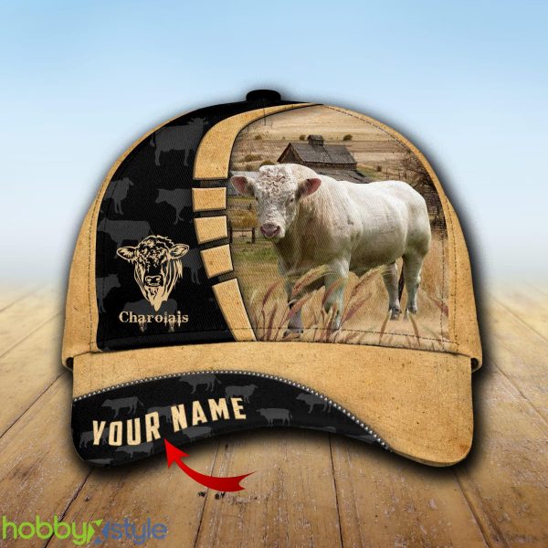 Custom Name Charolais Cattle 3D Cap Hat Model For Men And Women Gift - Unijames Custom Name Charolais Cattle 3D Cap_1