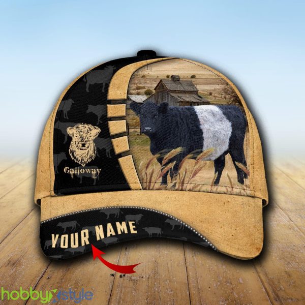 Custom Name Galloway Cattle Farmhouse Field Cap Hat Model For Men And Women Gift - Unijames Custom Name Galloway Cattle Farmhouse Field Cap TT17_1