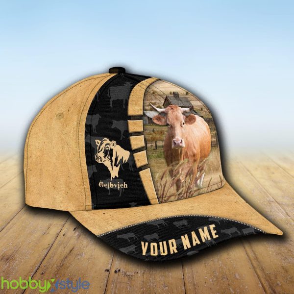 Custom Name Gelbvieh Cattle Farmhouse Field Cap Hat Model For Men And Women Gift - Unijames Custom Name Gelbvieh Cattle Farmhouse Field Cap TT4_2