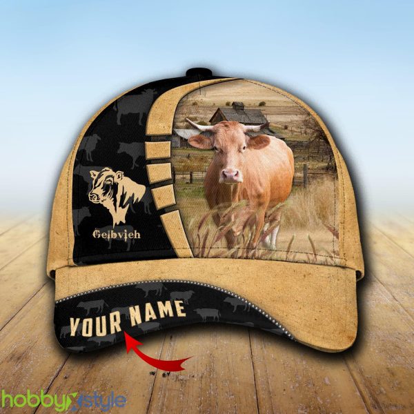 Custom Name Gelbvieh Cattle Farmhouse Field Cap Hat Model For Men And Women Gift - Unijames Custom Name Gelbvieh Cattle Farmhouse Field Cap TT4_1