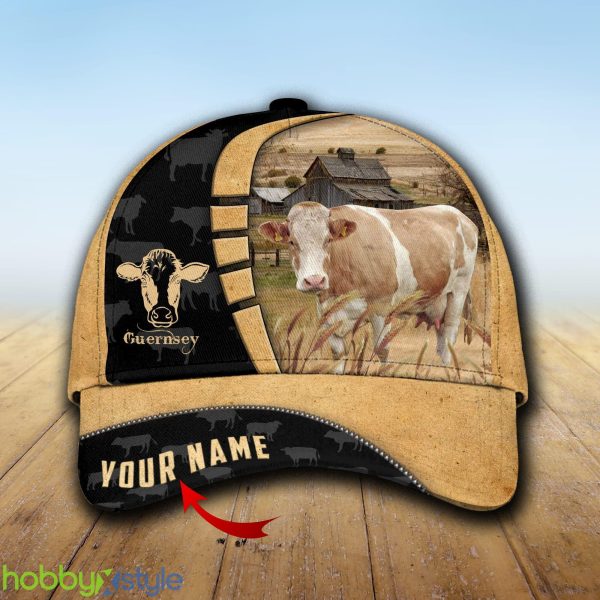 Custom Name Guernsey Cattle Farmhouse Field Cap Hat Model For Men And Women Gift - Unijames Custom Name Guernsey Cattle Farmhouse Field Cap TT9_1