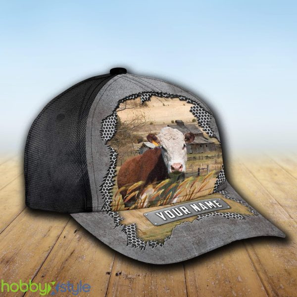 Custom Name Hereford Metal Cap Hat Model For Men And Women Gift - Unijames Custom Name Hereford Metal Pattern Cap_2