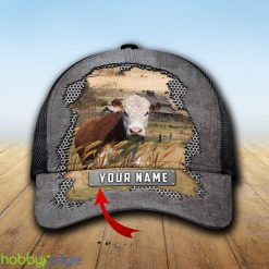 Custom Name Hereford Metal Cap Hat Model For Men And Women Gift - Unijames Custom Name Hereford Metal Pattern Cap_1