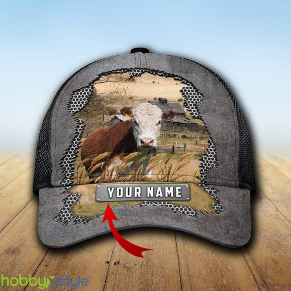 Custom Name Hereford Metal Cap Hat Model For Men And Women Gift - Unijames Custom Name Hereford Metal Pattern Cap_1