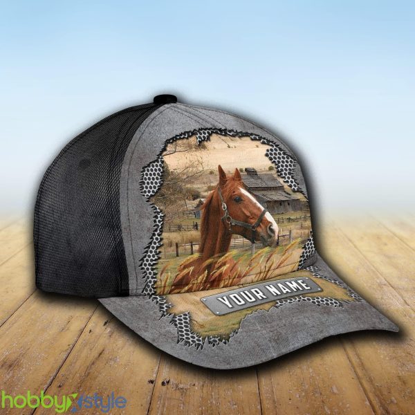 Custom Name Horse Metal Cap Hat Model For Men And Women Gift - Unijames Custom Name Horse Metal Pattern Cap_2