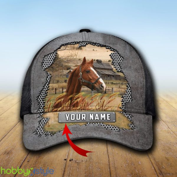 Custom Name Horse Metal Cap Hat Model For Men And Women Gift - Unijames Custom Name Horse Metal Pattern Cap_1