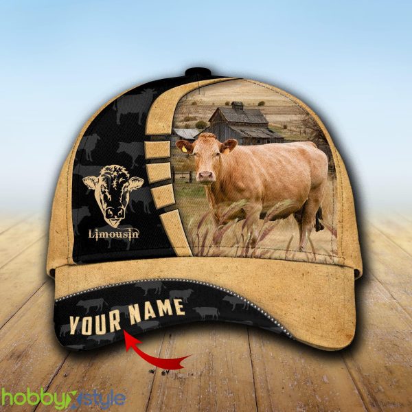 Custom Name Limousin Cattle Farmhouse Field Cap Hat Model For Men And Women Gift - Unijames Custom Name Limousin Cattle Farmhouse Field Cap TT5_1