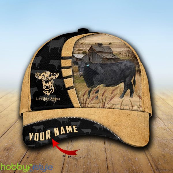 Custom Name Lowline angus Cattle Farmhouse Field Cap Hat Model For Men And Women Gift - Unijames Custom Name Lowline angus Cattle Farmhouse Field Cap TT23_1