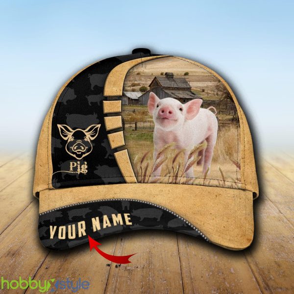 Custom Name Pig Cattle Farmhouse Field Cap Hat Model For Men And Women Gift - Unijames Custom Name Pig Cattle Farmhouse Field Cap TT12_1