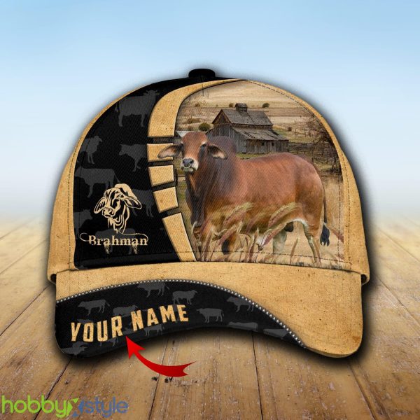 Custom Name Red Brahman Cattle 3D Cap Hat Model For Men And Women Gift - Unijames Custom Name Red Brahman Cattle 3D Cap