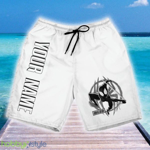 Custom Name Spider Man Hello I'm Miles Back And White Syle Disney Shorts Gift For Mens - Custom Name Spider Man Hello I'm Miles Back And White Syle Disney Shorts Gift For Mens