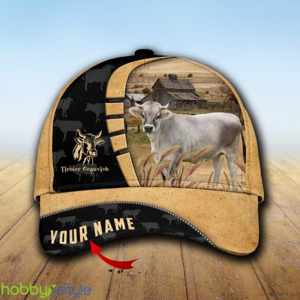 Farm Tiroler Grauvieh Custom Name Retro Cap Hat Model For Men And Women Gift - Unijames Farm Tiroler Grauvieh Custom Name Retro Cap