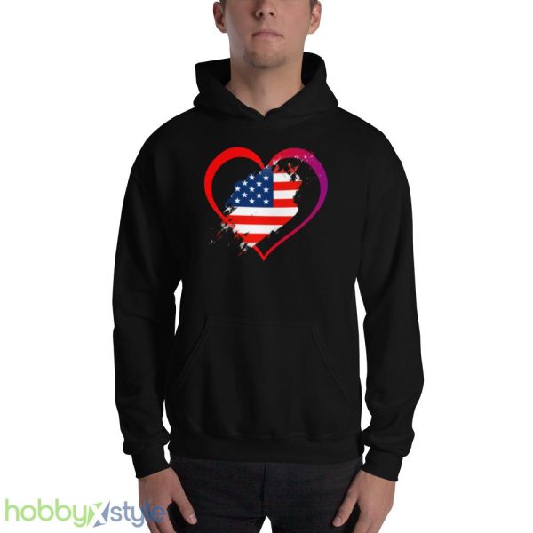 USA flag love america Funny T Shirt - 18500 Unisex Heavy Blend Hooded Sweatshirt