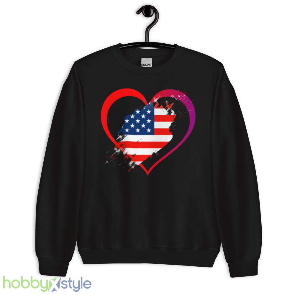USA flag love america Funny T Shirt - 18000 Unisex Heavy Blend Crewneck Sweatshirt