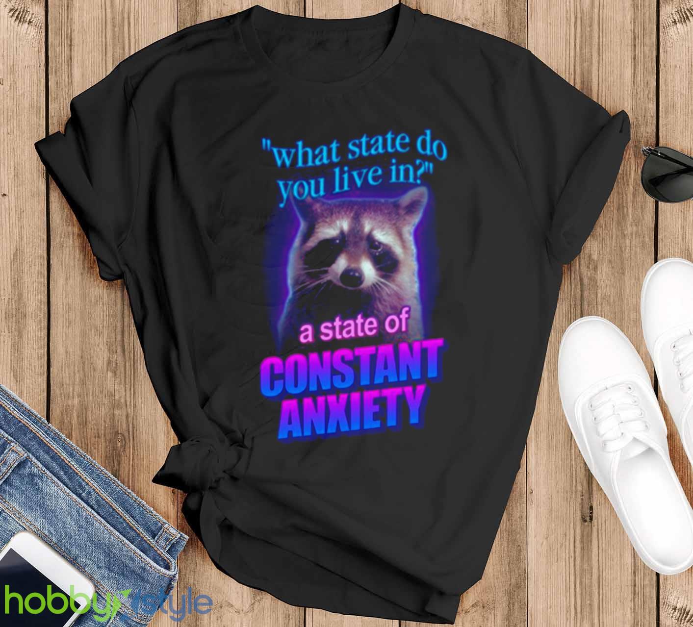 What State Do You Live In Raccoon shirt - Black T-Shirt