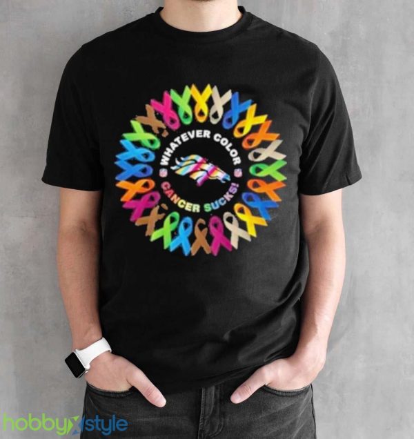 Whatever Color Cancer Sucks NFL Denver Broncos Shirt Product Photo 2