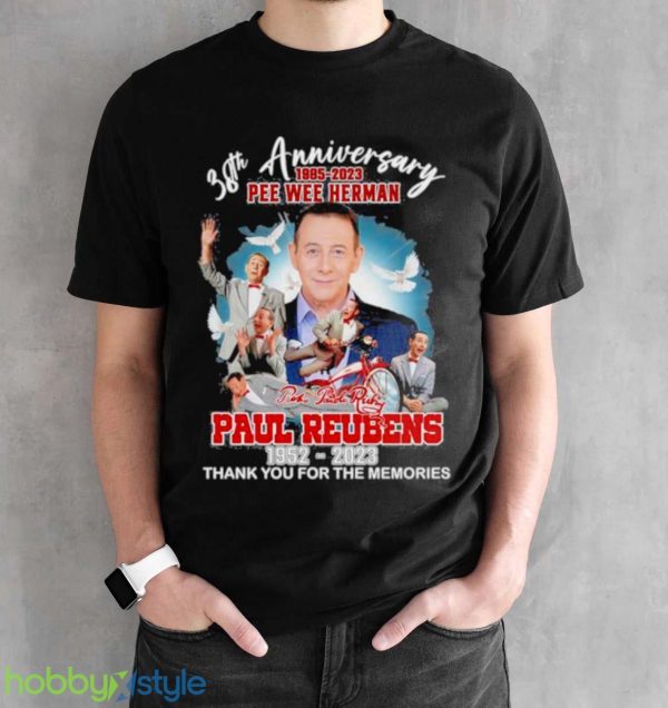 38th anniversary 1985 2023 Pee wee Herman Paul Reubens 1952 2023 thank you for the memories signature shirt - Black Unisex T-Shirt