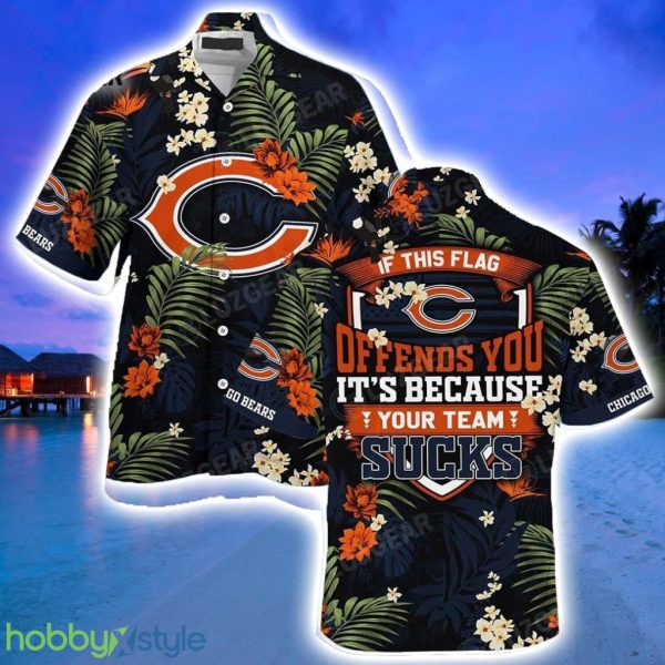 Chicago Bears Hawaiian Shirt With Tropical Pattern - If This Flag Offends You It's Because You Team Sucks Product Photo 1