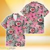 Cincinnati Reds Light Pink Hibiscus Pale Green Leaf Black Background 3D Hawaiian Shirt Gift For Fans Product Photo 1
