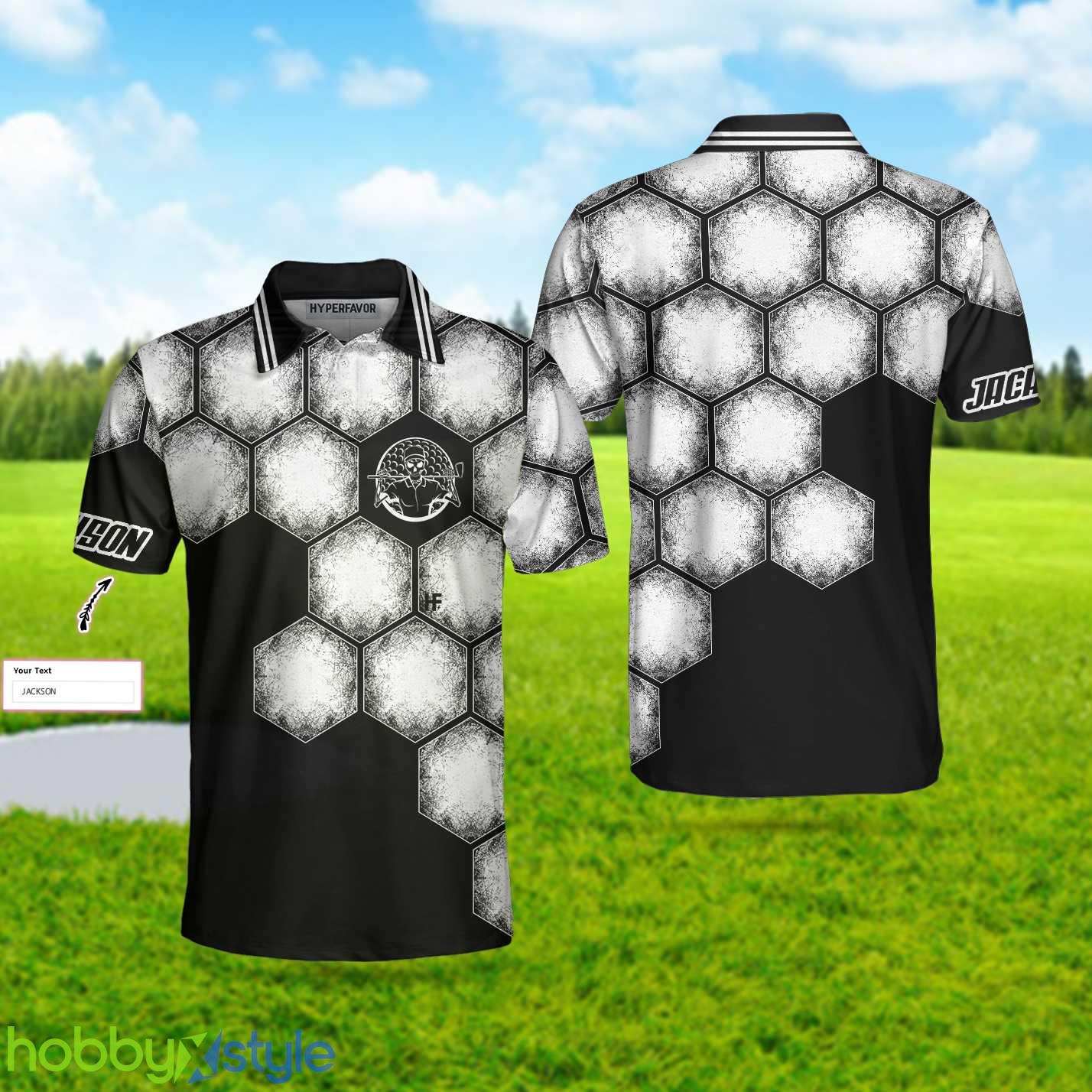 Custom Name Golf Ball Black White, Best For Golf Players, Cool Golfing Shirt Polo Shirt - Golf Ball Black White Custom Polo Shirt, Best Personalized Polo Shirt For Golf Players, Cool Golfing Shirt_1