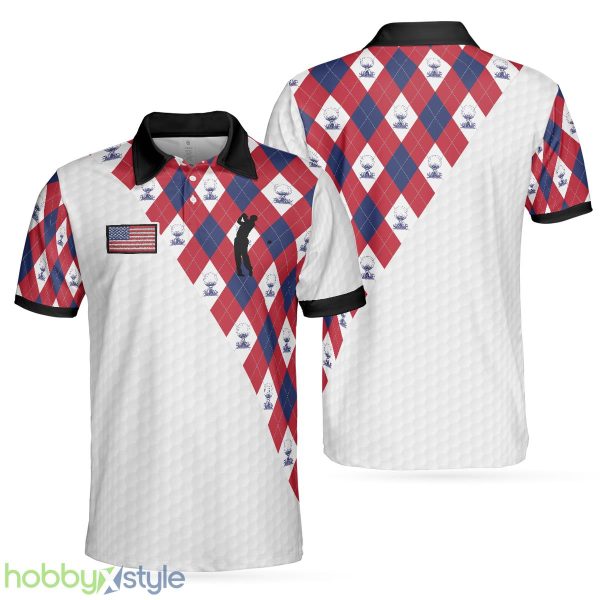 Golf Argyle Pattern Short Sleeve Golf, American Flag, Patriotic Golf Shirt Polo Shirt - Golf Argyle Pattern Short Sleeve Golf Polo Shirt, American Flag Polo Shirt, Patriotic Golf Shirt For Men_1