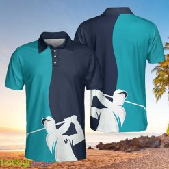Golf Blue And Navy Short Sleeve, White Silhouette Golfing, Best Golf Shirt Polo Shirt - Golf Blue And Navy Short Sleeve Polo Shirt, White Silhouette Golfing Polo Shirt, Best Golf Shirt For Men_1