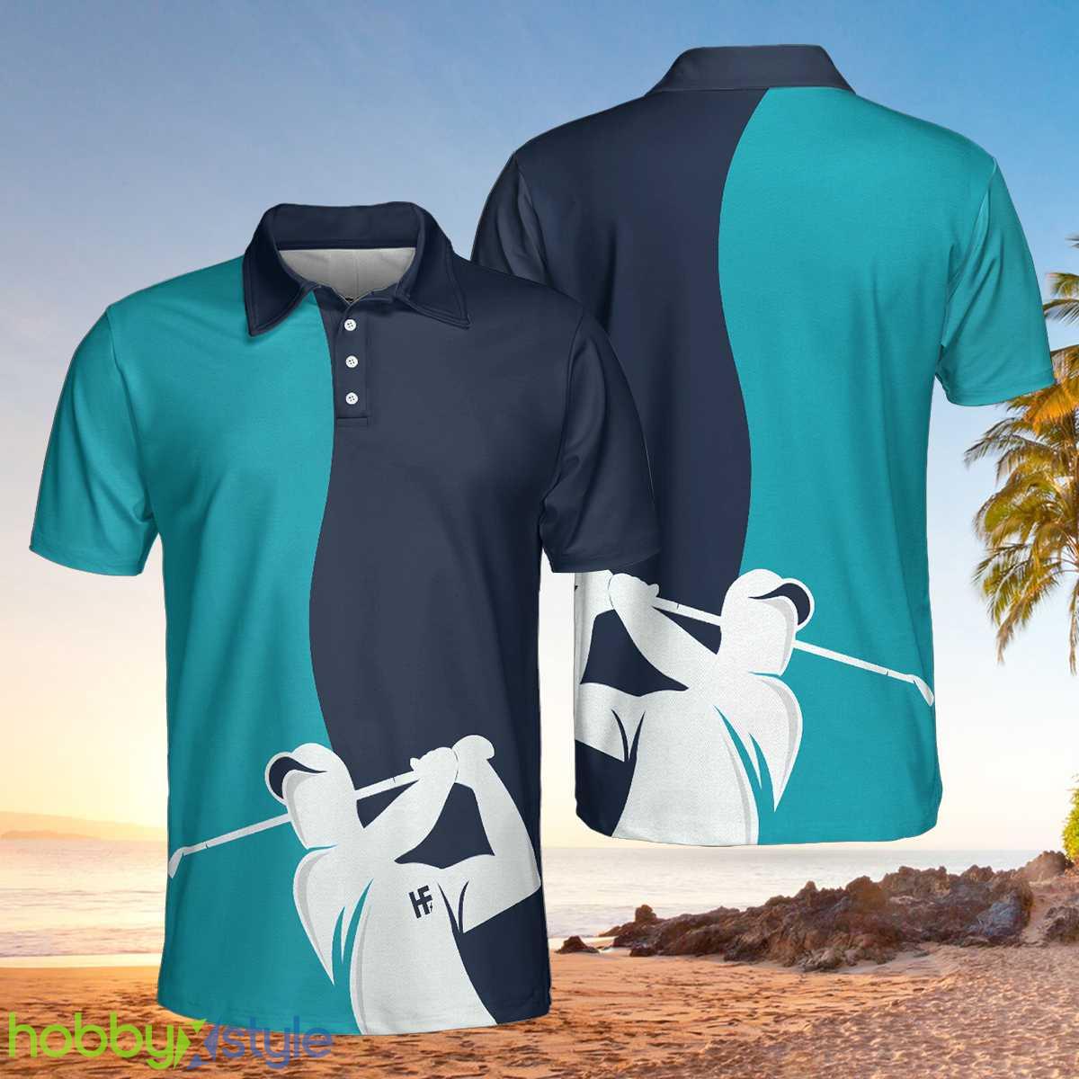 Golf Blue And Navy Short Sleeve, White Silhouette Golfing, Best Golf Shirt Polo Shirt - Golf Blue And Navy Short Sleeve Polo Shirt, White Silhouette Golfing Polo Shirt, Best Golf Shirt For Men_1