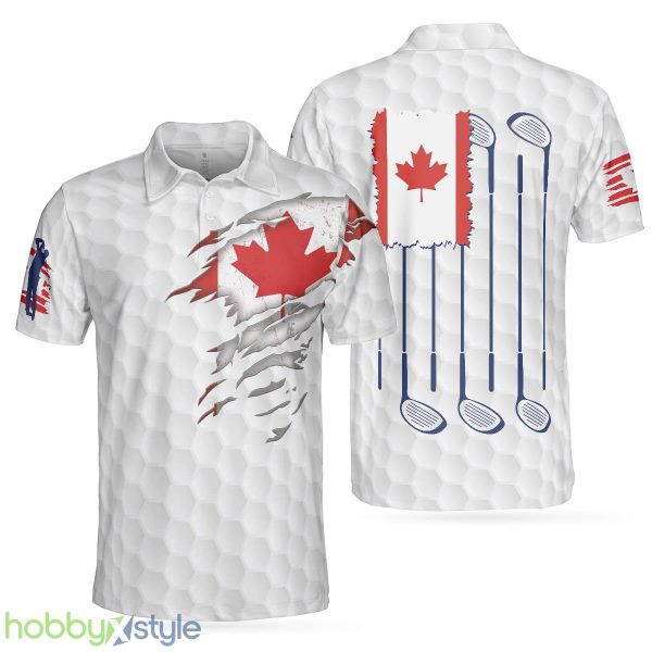 Golf Canada Flag Short Sleeve, Red Maple Leaf Golfing, Canadian Golf Shirt Polo Shirt - Golf Canada Flag Short Sleeve Polo Shirt, Red Maple Leaf Golfing Polo Shirt, Canadian Golf Shirt For Men_1