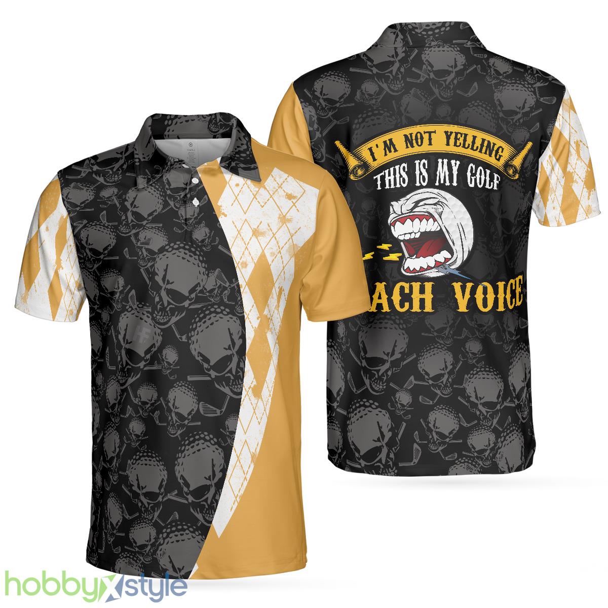 Golf Coach, Black Skull Pattern Golf Shirt For Male Golfers, Argyle Pattern Golfing Shirt Polo Shirt - Golf Coach Polo Shirt, Black Skull Pattern Golf Shirt For Male Golfers, Argyle Pattern Golfing Shirt_1