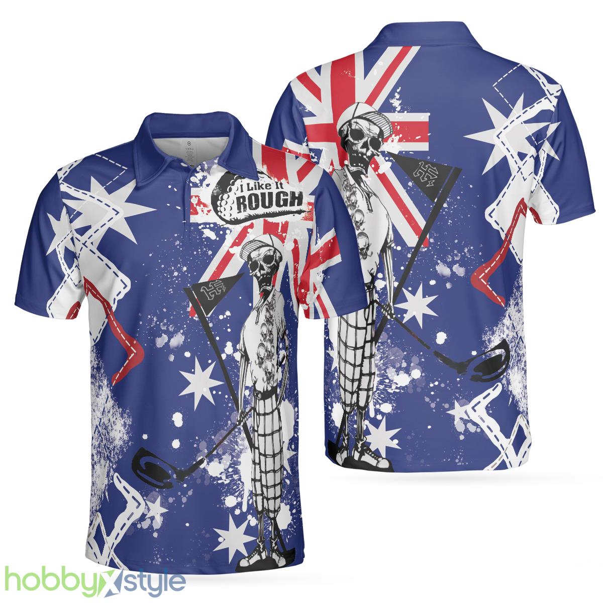 Golf I Like It Rough Australian Flag, Argyle Pattern Skeleton Golfing, Funny Golf Shirt Polo Shirt - Golf I Like It Rough Australian Flag Polo Shirt, Argyle Pattern Skeleton Golfing Polo Shirt, Funny Golf Shirt For Men_1