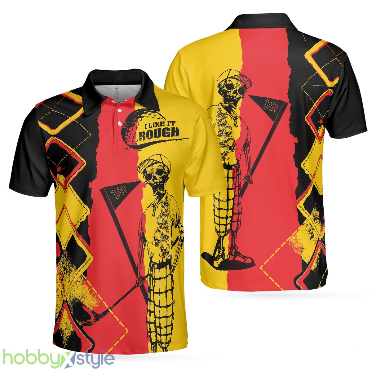 Golf I Like It Rough German Flag, Argyle Pattern Skeleton Golfing, Funny Golf Shirt Polo Shirt - Golf I Like It Rough German Flag Polo Shirt, Argyle Pattern Skeleton Golfing Polo Shirt, Funny Golf Shirt For Men_1
