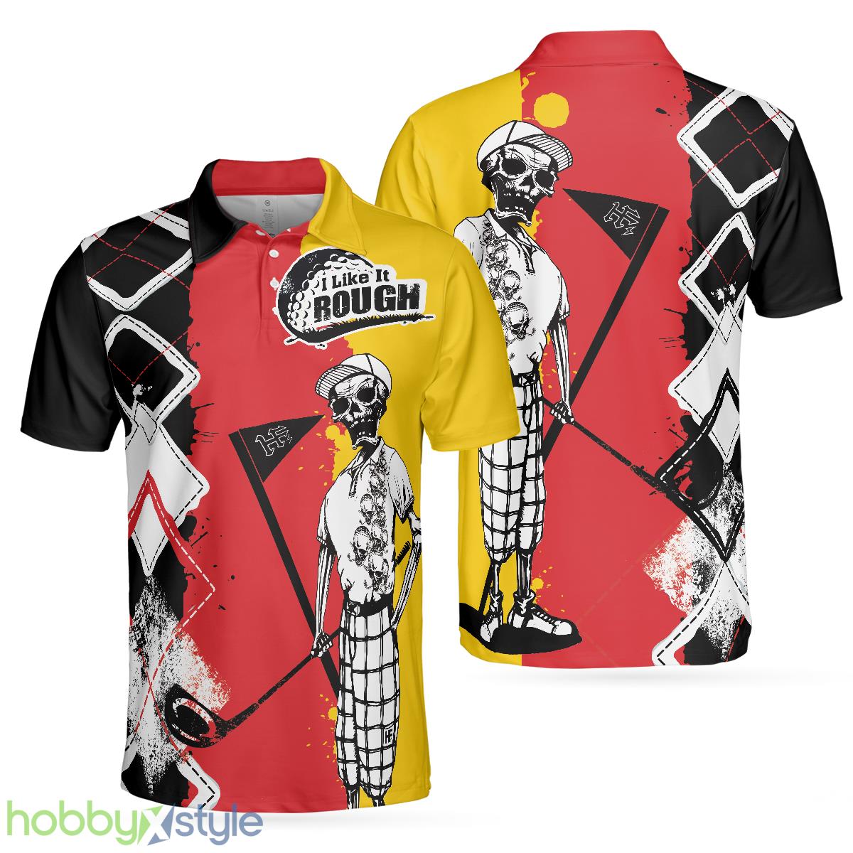 Golf I Like It Rough German Flag, White Argyle Pattern Skeleton Golfing, Funny Golf Shirt Polo Shirt - Golf I Like It Rough German Flag Polo Shirt, White Argyle Pattern Skeleton Golfing Polo Shirt, Funny Golf Shirt For Men_1