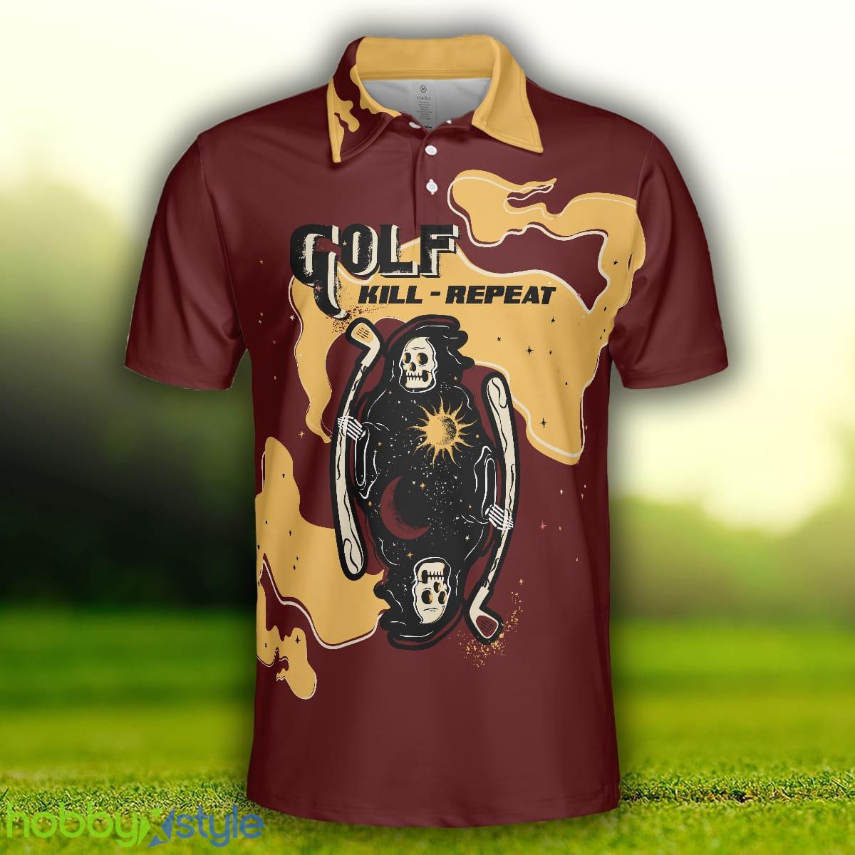 Golf Kill Repeat Funny Death Skull, Vintage Golf Shirt , Gift For Golfers Polo Shirt - Golf Kill Repeat Funny Death Skull Polo Shirt, Vintage Golf Shirt For Men, Gift For Golfers_2