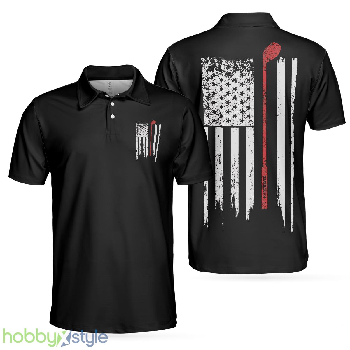 Golf Nation Short Sleeve Golf, Black And White American Flag, Patriotic Golf Shirt Polo Shirt - Golf Nation Short Sleeve Golf Polo Shirt, Black And White American Flag Polo Shirt, Patriotic Golf Shirt For Men_1