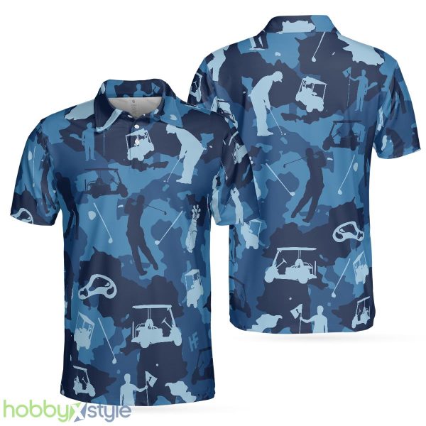 Golf Ocean Blue Camouflage, Streetwear Golfing, Camo Golf Shirt Polo Shirt - Golf Ocean Blue Camouflage Polo Shirt, Streetwear Golfing Polo Shirt, Camo Golf Shirt For Men_1