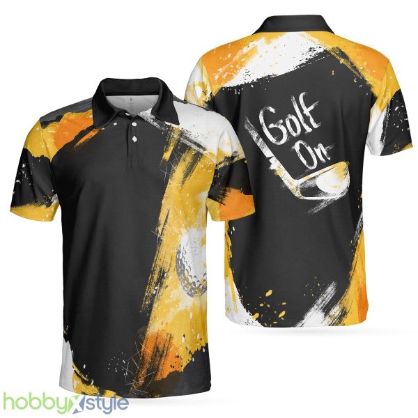 Golf On Artistic Black and Gold Crayon Strokes Short Sleeve, Golf Shirt Polo Shirt - Golf On Artistic Black and Gold Crayon Strokes Short Sleeve Polo Shirt, Golf Shirt For Men_1