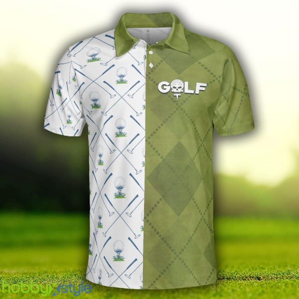 Golf Pattern Green And White, Golf Club Argyle Pattern Skull, Best Golf Shirt Polo Shirt - Golf Pattern Green And White Polo Shirt, Golf Club Argyle Pattern Skull Polo Shirt, Best Golf Shirt For Men_3