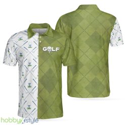 Golf Pattern Green And White, Golf Club Argyle Pattern Skull, Best Golf Shirt Polo Shirt - Golf Pattern Green And White Polo Shirt, Golf Club Argyle Pattern Skull Polo Shirt, Best Golf Shirt For Men_1