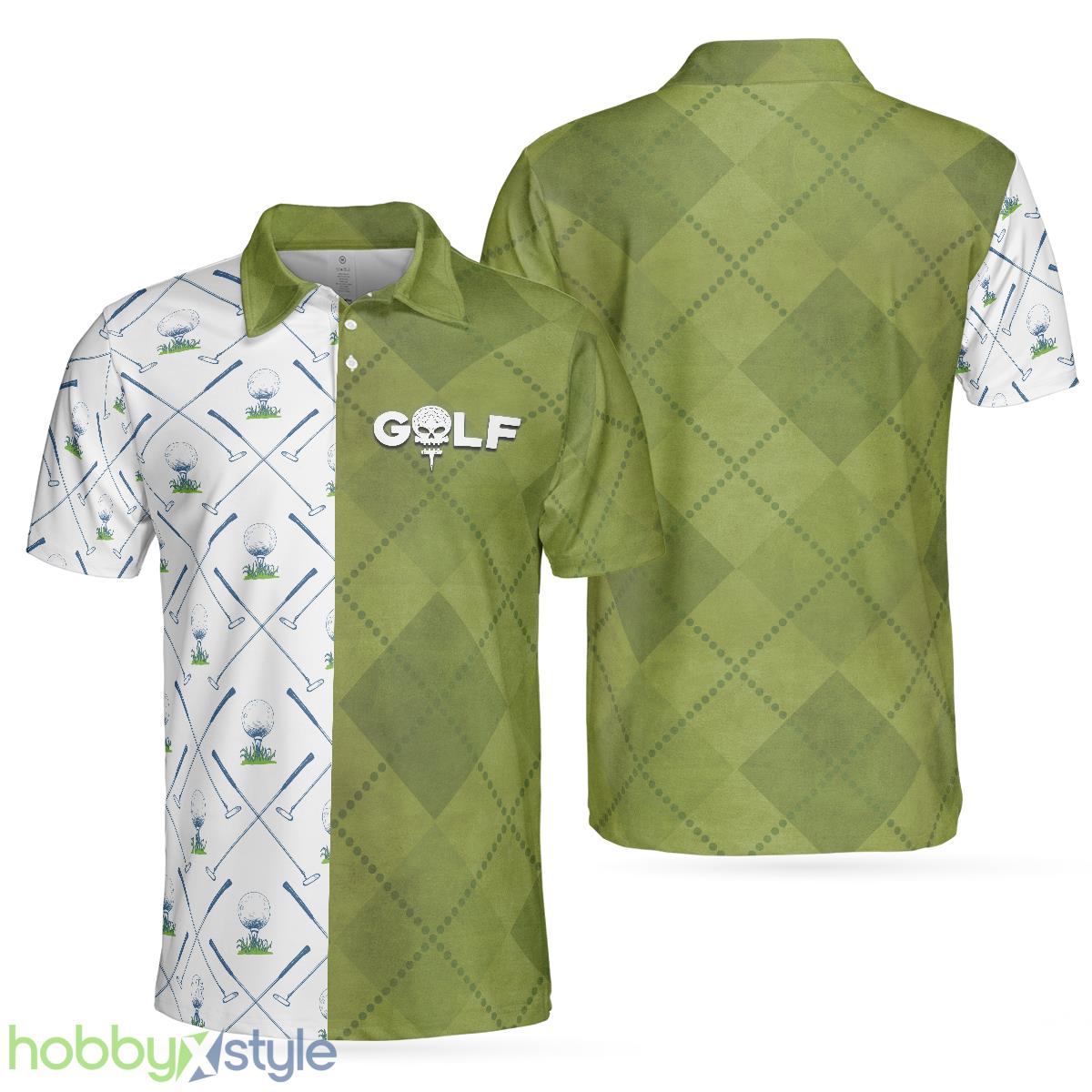 Golf Pattern Green And White, Golf Club Argyle Pattern Skull, Best Golf Shirt Polo Shirt - Golf Pattern Green And White Polo Shirt, Golf Club Argyle Pattern Skull Polo Shirt, Best Golf Shirt For Men_1