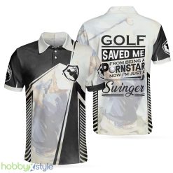 Golf Saved Me Golfing, Black And White, Best Golf Shirt Polo Shirt For Men And Women - Golf Saved Me Golfing Polo Shirt, Black And White Polo Shirt, Best Golf Shirt For Men_1