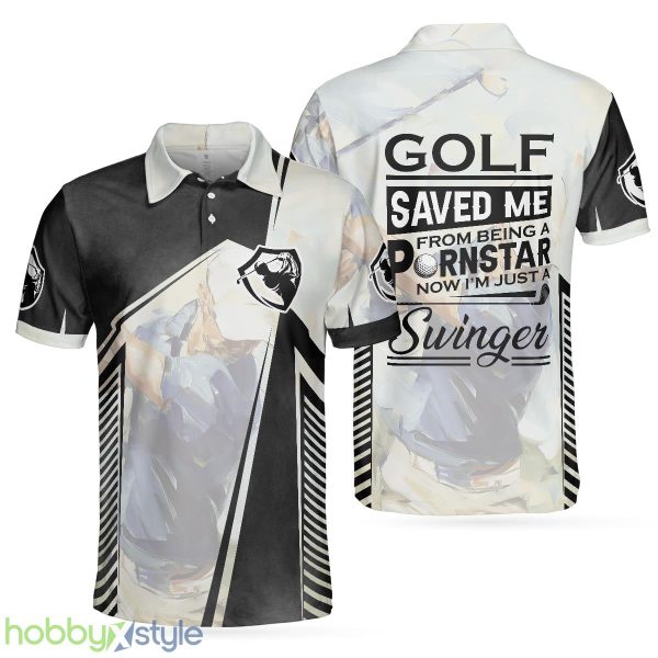 Golf Saved Me Golfing, Black And White, Best Golf Shirt Polo Shirt For Men And Women - Golf Saved Me Golfing Polo Shirt, Black And White Polo Shirt, Best Golf Shirt For Men_1