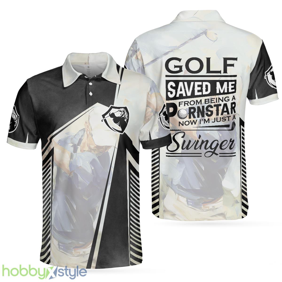 Golf Saved Me Golfing, Black And White, Best Golf Shirt Polo Shirt For Men And Women - Golf Saved Me Golfing Polo Shirt, Black And White Polo Shirt, Best Golf Shirt For Men_1