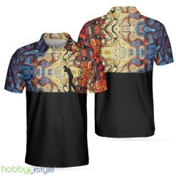 Golf Silhouette With Sky Wavy Abstract Seamless Pattern, Black Golf Shirt Polo Shirt - Golf Silhouette With Sky Wavy Abstract Seamless Pattern Polo Shirt, Black Golf Shirt For Men_1