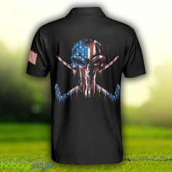 Golf Skull America Flag Short Sleeve, Wet Paint Black, Best Golf Shirt Polo Shirt - Golf Skull America Flag Short Sleeve Polo Shirt, Wet Paint Black Polo Shirt, Best Golf Shirt For Men_2