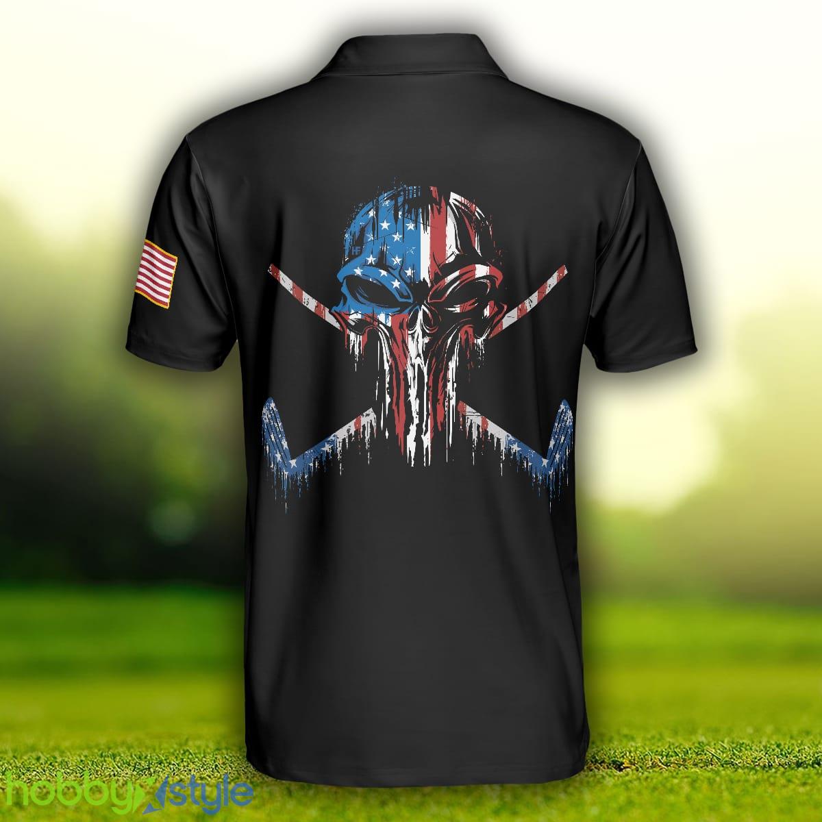 Golf Skull America Flag Short Sleeve, Wet Paint Black, Best Golf Shirt Polo Shirt - Golf Skull America Flag Short Sleeve Polo Shirt, Wet Paint Black Polo Shirt, Best Golf Shirt For Men_2