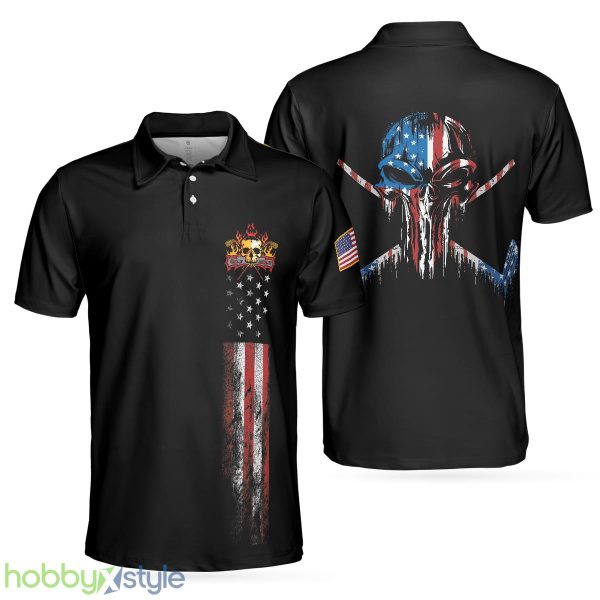 Golf Skull America Flag Short Sleeve, Wet Paint Black, Best Golf Shirt Polo Shirt - Golf Skull America Flag Short Sleeve Polo Shirt, Wet Paint Black Polo Shirt, Best Golf Shirt For Men_1