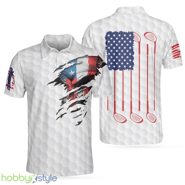 Golf Skull American Flag Short Sleeve, White Golf Pattern, Patriotic Golf Shirt Polo Shirt - Golf Skull American Flag Short Sleeve Polo Shirt, White Golf Pattern Polo Shirt, Patriotic Golf Shirt For Men_1
