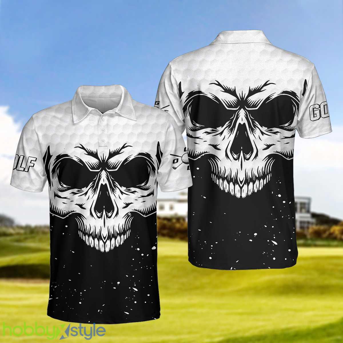 Golf Skull Pattern Black And White, Golf Pattern, Best Golf Shirt Polo Shirt For Men And Women - Golf Skull Pattern Black And White Polo Shirt, Golf Pattern Polo Shirt, Best Golf Shirt For Men_1